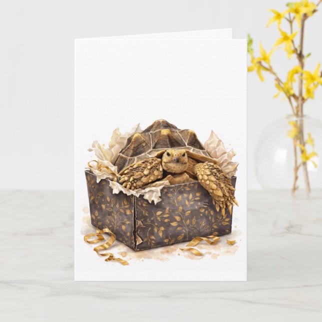 Carte Watercolor Gold and Brown Birthday Gift Turtle (Fleur jaune)