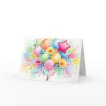 Watercolor Happy Birthday Balloons & Flowers