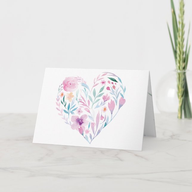 Carte Watercolor Heart Flowers Valentine's Day Card (Devant)