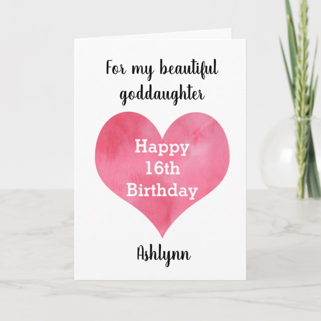 Carte Watercolor Heart Happy 16e anniversaire Godgirl (Devant)