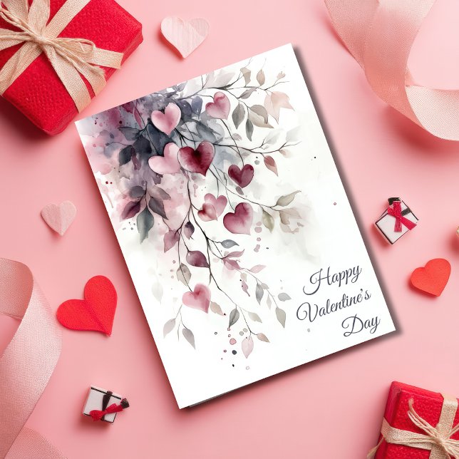 Carte Watercolor Hearts and Flowers Valentine's Greeting (Créateur téléchargé)