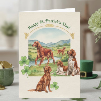 Carte Watercolor Irish Setter Dog Happy St. Patrick’s Da