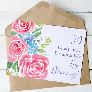 Carte Watercolor Loose Roses & Hydrangea 50e anniversair