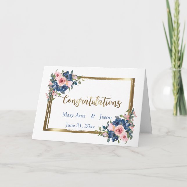 Carte Watercolor Navy et Blush Mariage (Devant)
