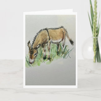 Carte Watercolor of donkey on folded greeting card