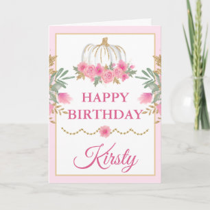 Carte Watercolor Pink Pumkin Gold Joyy Birthday