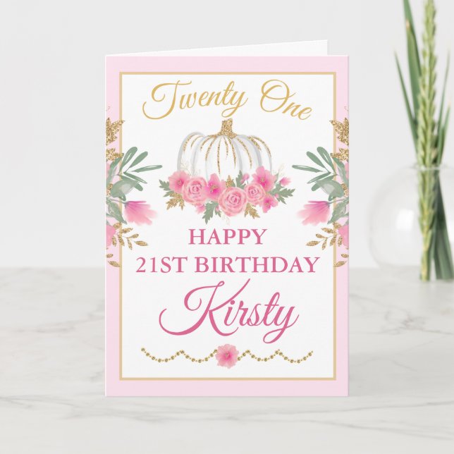 Carte Watercolor Pink Pumkin Gold Joyy Birthday (Devant)