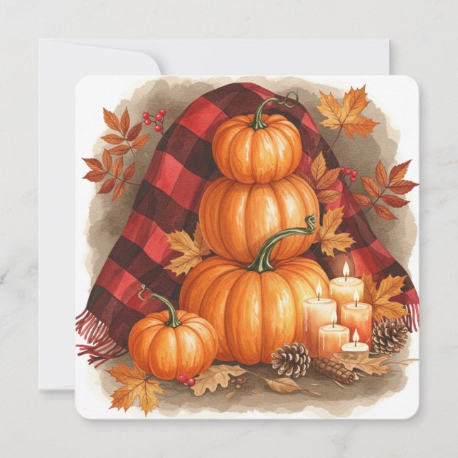 Carte Watercolor pumpkins, plaid and candles (Devant)