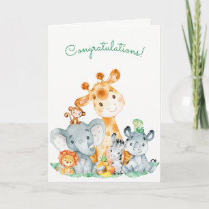 Carte Watercolor Safari Jungle Animals Congratulations
