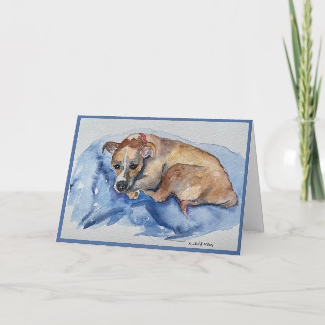 Carte watercolor sweet rescue pup Folded Greeting Card (Devant)