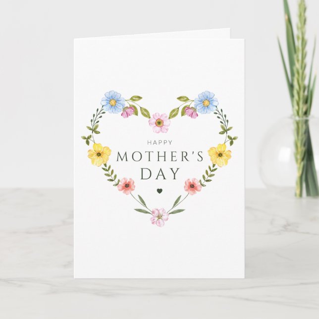 Carte Watercolor Wildflower Shaped Heart Mother's Day (Devant)