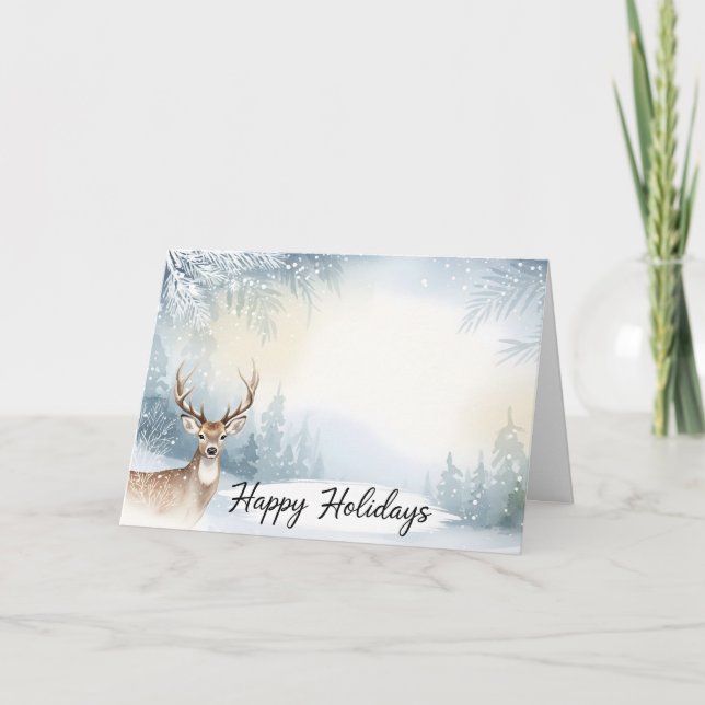 Carte Watercolor Winter Deer Happy Holidays Card (Devant)