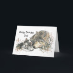 Carte Watercolor Wolf Father & Cubs Dad, Father Birthday<br><div class="desc">Watercolor Father wolf watching over his cubs. Happy Birthday Dad you have my heart now and forever</div>