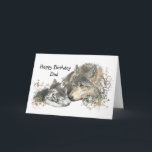 Carte Watercolor Wolf Father & Cubs Dad, Father Birthday<br><div class="desc">Watercolor Father wolf watching over his cubs. Happy Birthday Dad you have my heart now and forever</div>