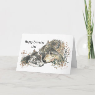 Carte Watercolor Wolf Father & Cubs Dad, Father Birthday