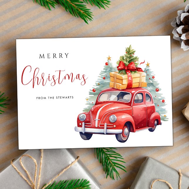 Carte Watercor Joyeux voiture de Noël Moderne Mignonne v (Créateur téléchargé)