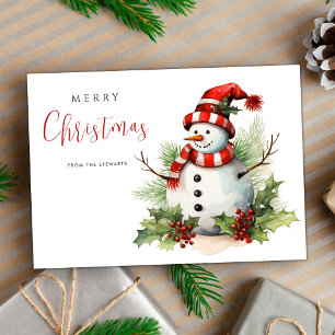 Carte Watercor mignonne Snowman Joyeux Noël