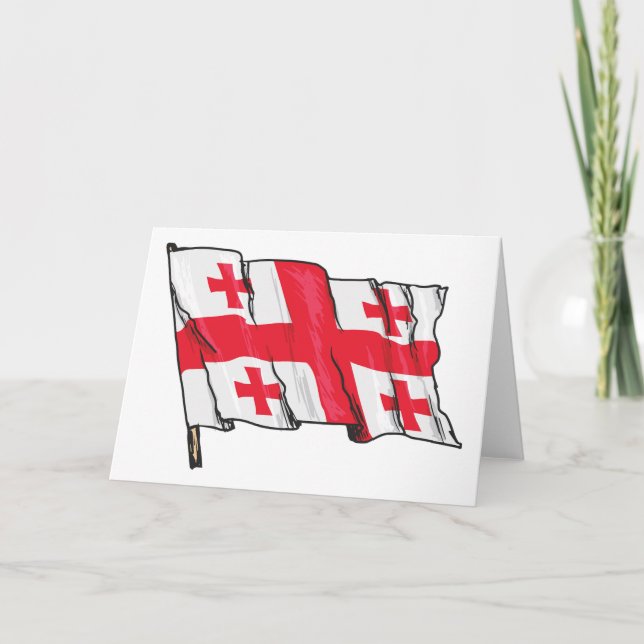 Carte Waving Georgia Flag Red and White Five Crosses (Devant)