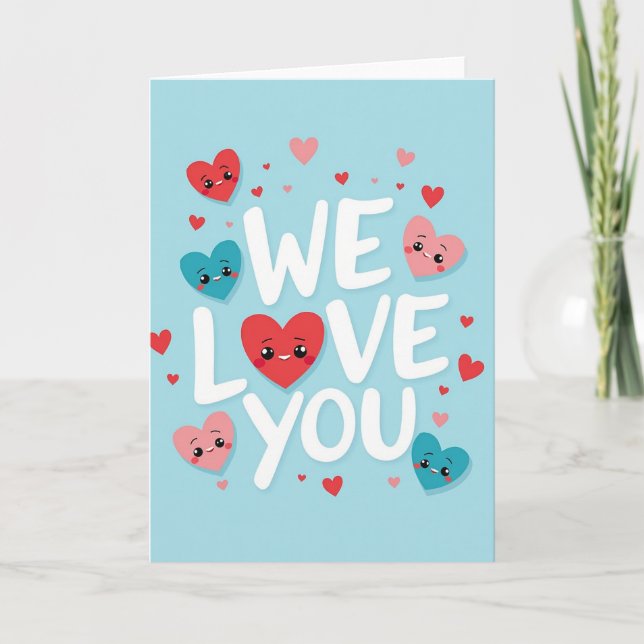 Carte We Love You Sky Blue Hearts Card (Devant)