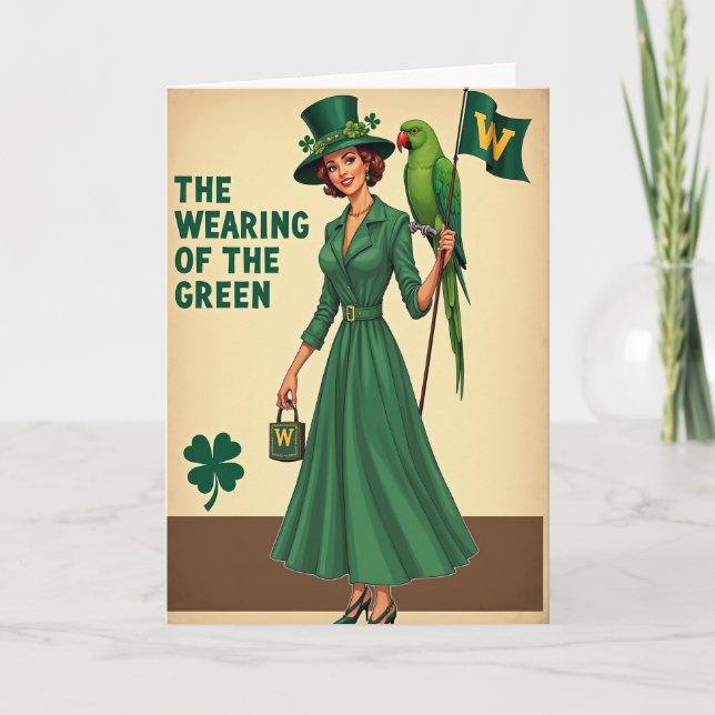 Carte Wearing Green Woman Retro Card (Devant)