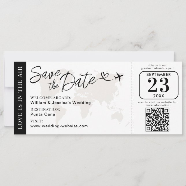 Carte Wedding Boarding Pass Save The Date With QR Code (Devant)