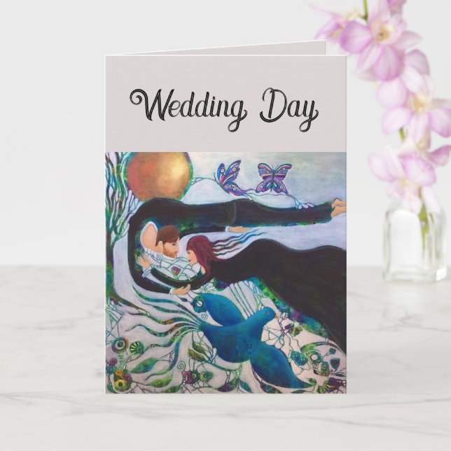 Carte Wedding Day Couple in Love Whimsical Art  (Orchidée)