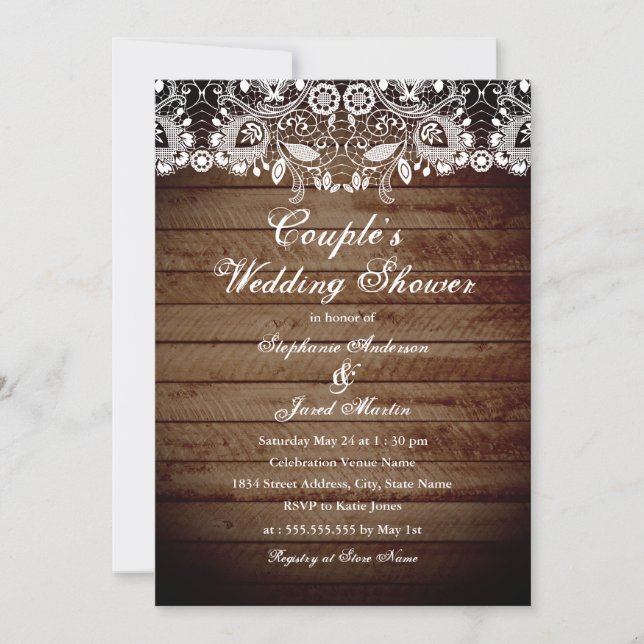 Carte Wedding shower Rustique Couples en dentelle  (Devant)