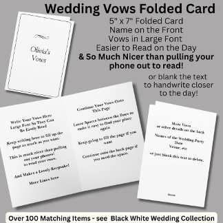 Carte Wedding Vows Folded Card Black White