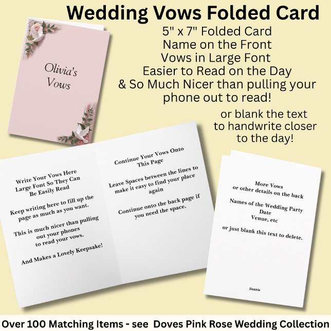 Carte Wedding Vows Folded Card Pink Roses & Doves (Créateur téléchargé)