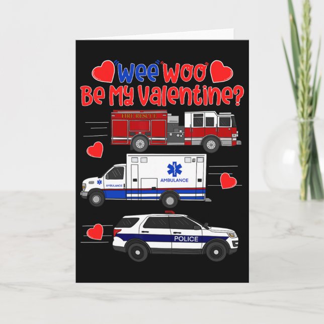Carte Wee Woo Sois Ma Saint-Valentin Camion de Pompiers  (Devant)
