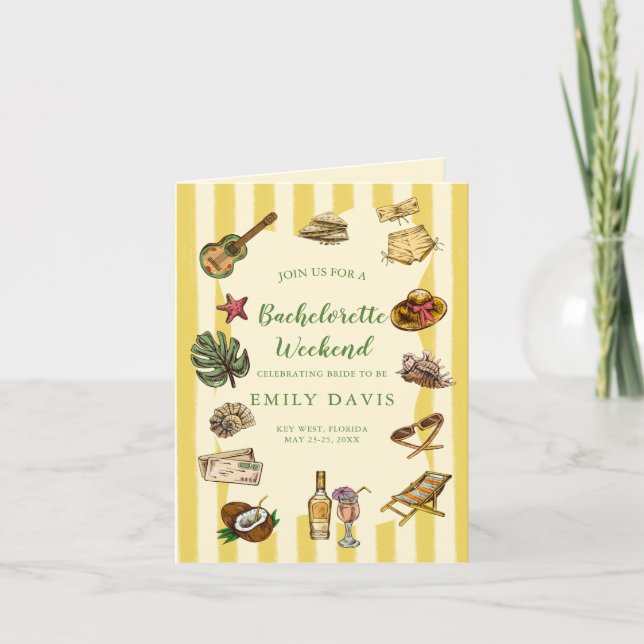 Carte Week-end de bachelorette d'été jaune et vert (Devant)
