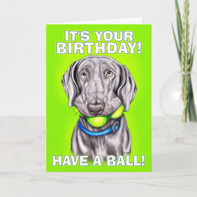 Carte Weimaraner a une balle (Devant)
