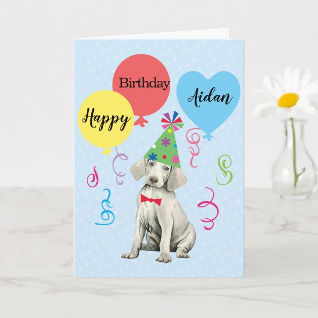 Carte Weimaraner Birday Party Balloons (Petite plante)