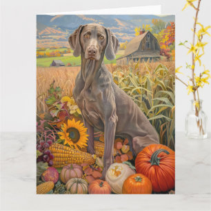 Carte Weimaraner Chien Moisson d'automne Thanksgiving