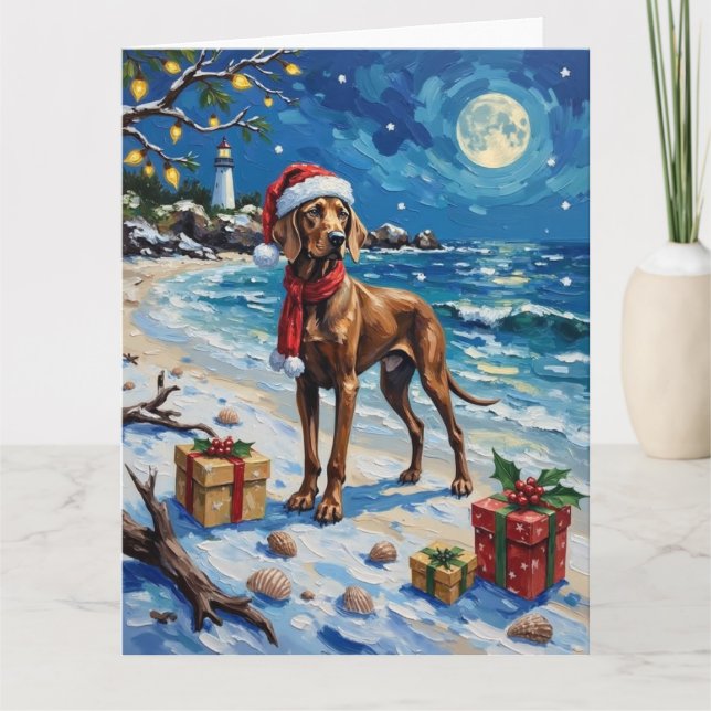 Carte Weimaraner Christmas Beach Holiday (Devant)