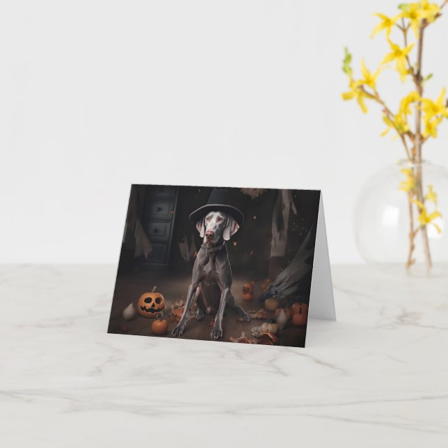 Carte Weimaraner Citrouilles Halloween Épouvantable (Fleur jaune)