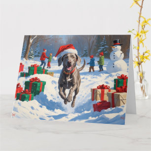 Carte Weimaraner coule en neige avec le Casquette de Noë