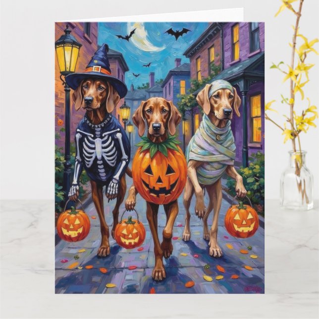Carte Weimaraner faisant Trick-or-Treat dans des costume (Fleur jaune)