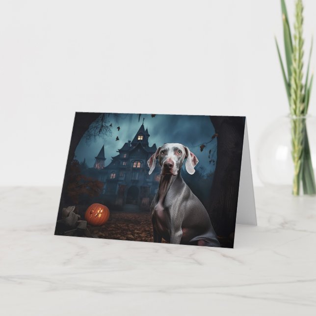 Carte Weimaraner Halloween effroi (Devant)