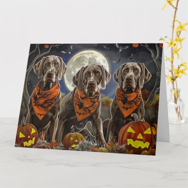 Carte Weimaraner Halloween Épouvantable  (Fleur jaune)