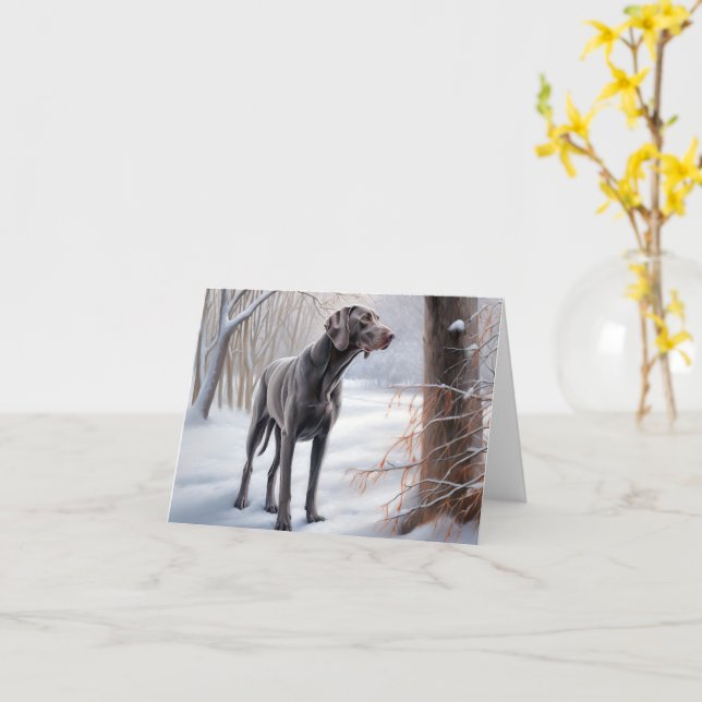 Carte Weimaraner Laisser Neige Noël (Fleur jaune)