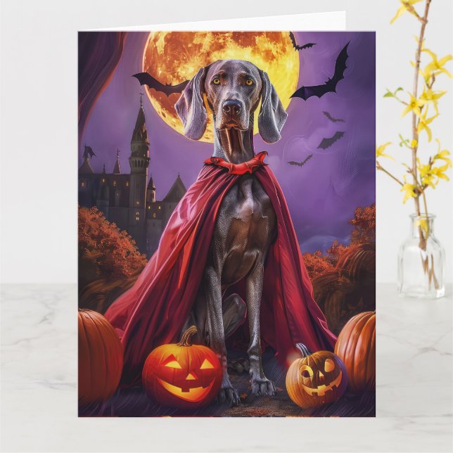 Carte Weimaraner Vampire Citrouilles Halloween Épouvanta (Fleur jaune)