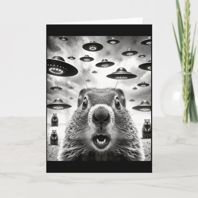 Carte Weird Groundhogs Selfie With Alien Ufo Funny Groun (Devant)