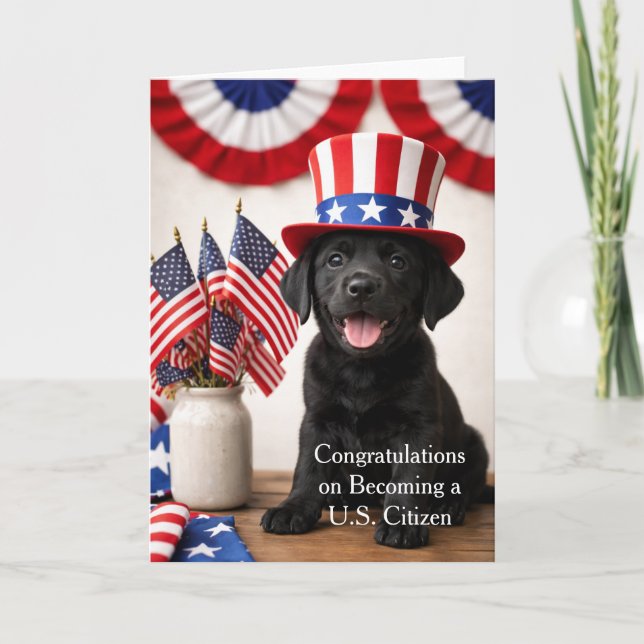 Carte Welcome New American Citizen Patriotic Lab Puppy (Devant)
