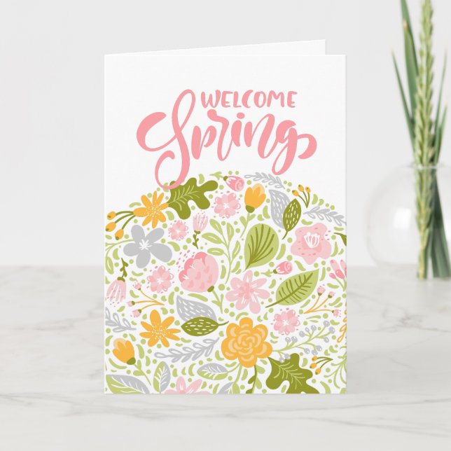 Carte Welcome Spring Greeting Card Floral Arrangement (Devant)