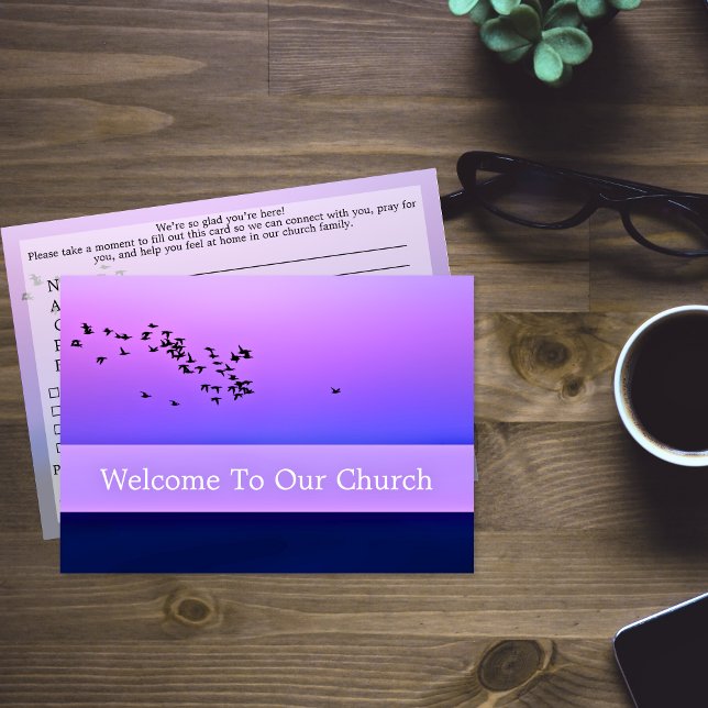 Carte Welcome To Our Church Visitors Purple Sunset (Welcome To Our Church Visitors Purple Sunset Card)