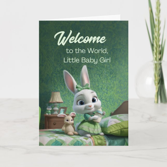 Carte Welcome to the World Baby Girl Cute Bunny Nursery (Devant)