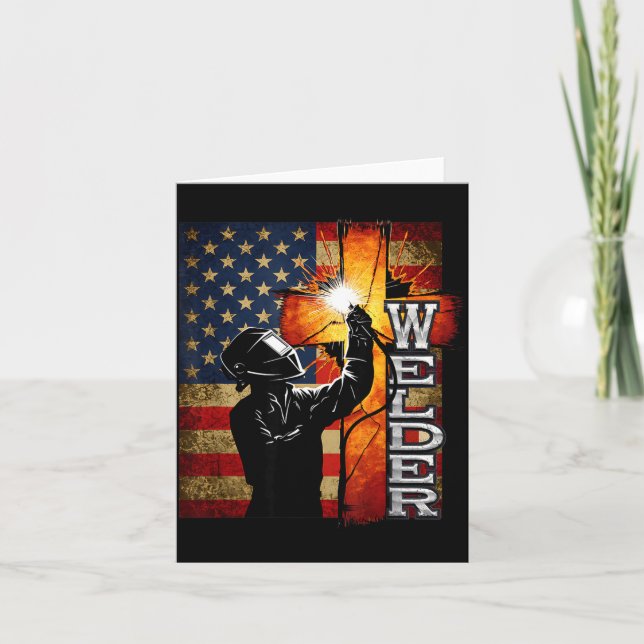 Carte Welder American Flag Welding Faith Cross Christian (Devant)