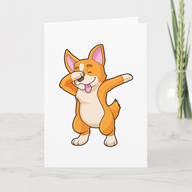 Carte Welsh Corgi à la danse Hip Hop Dab (Devant)