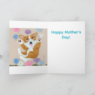 Carte Welsh Corgi et Papillons Bonne Fête des Mères